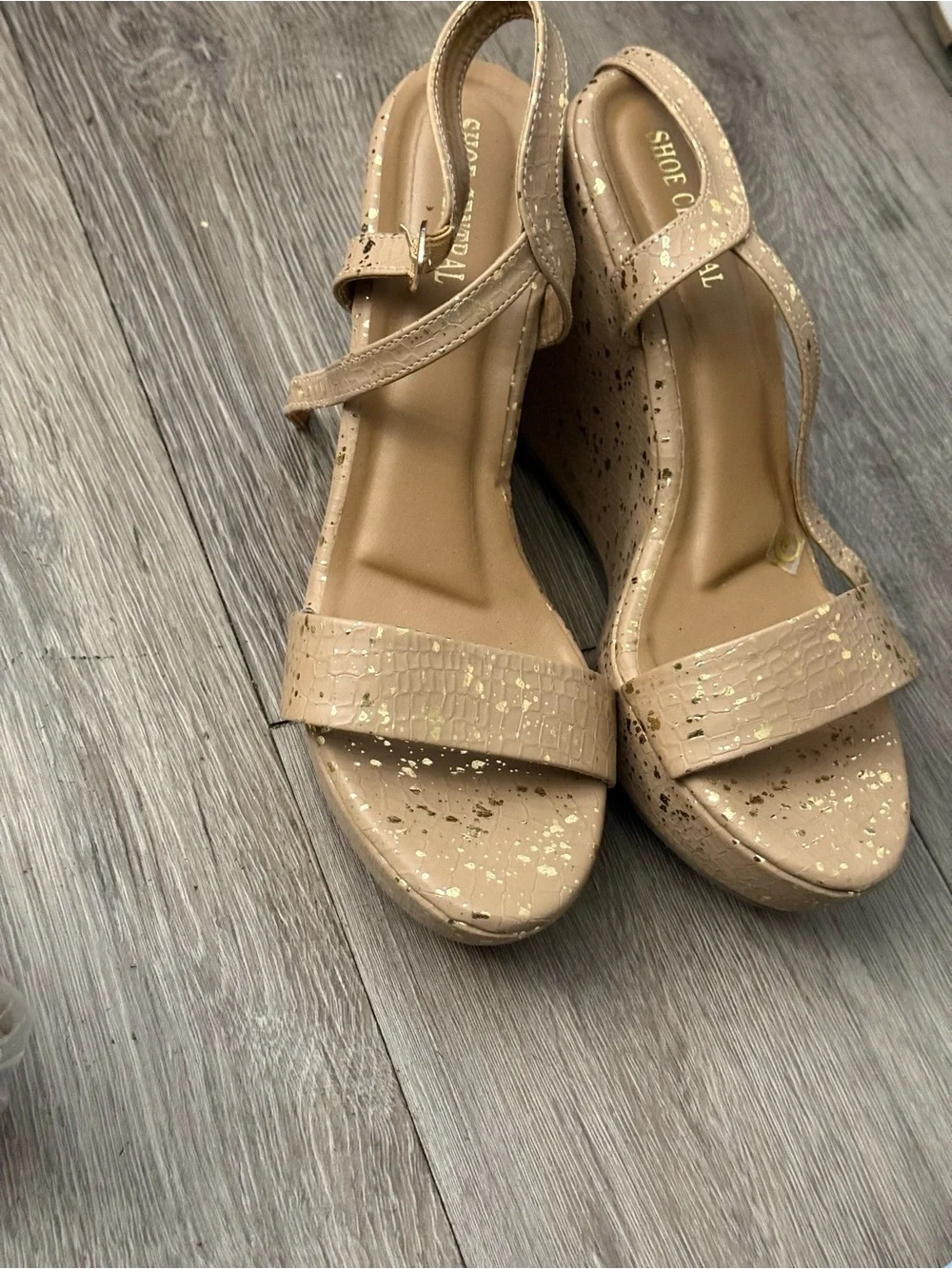 Women's Tan Wedge Sandals with Gold Speckle 5” heel